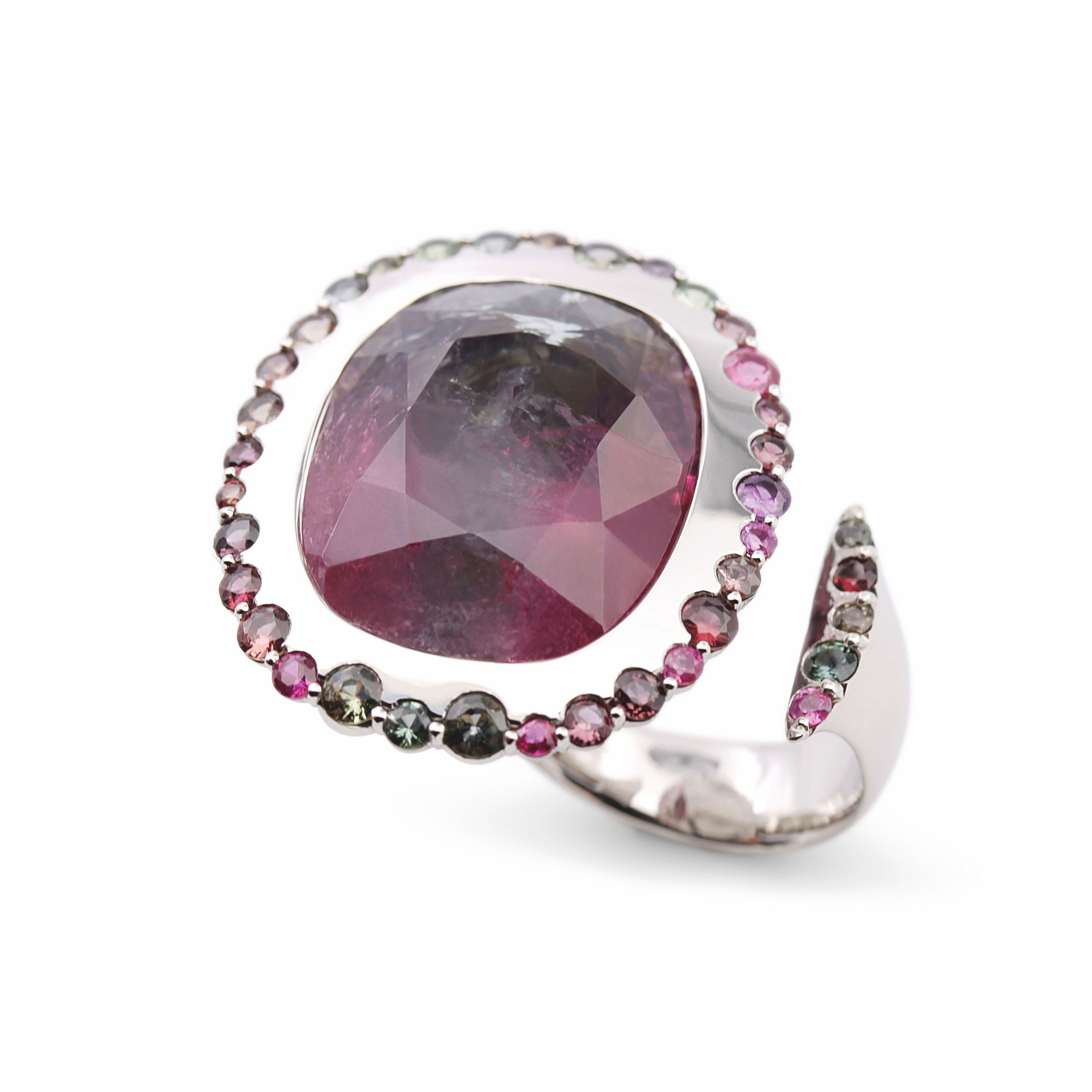 Multicolor Turmalin-Cocktailring in Platin