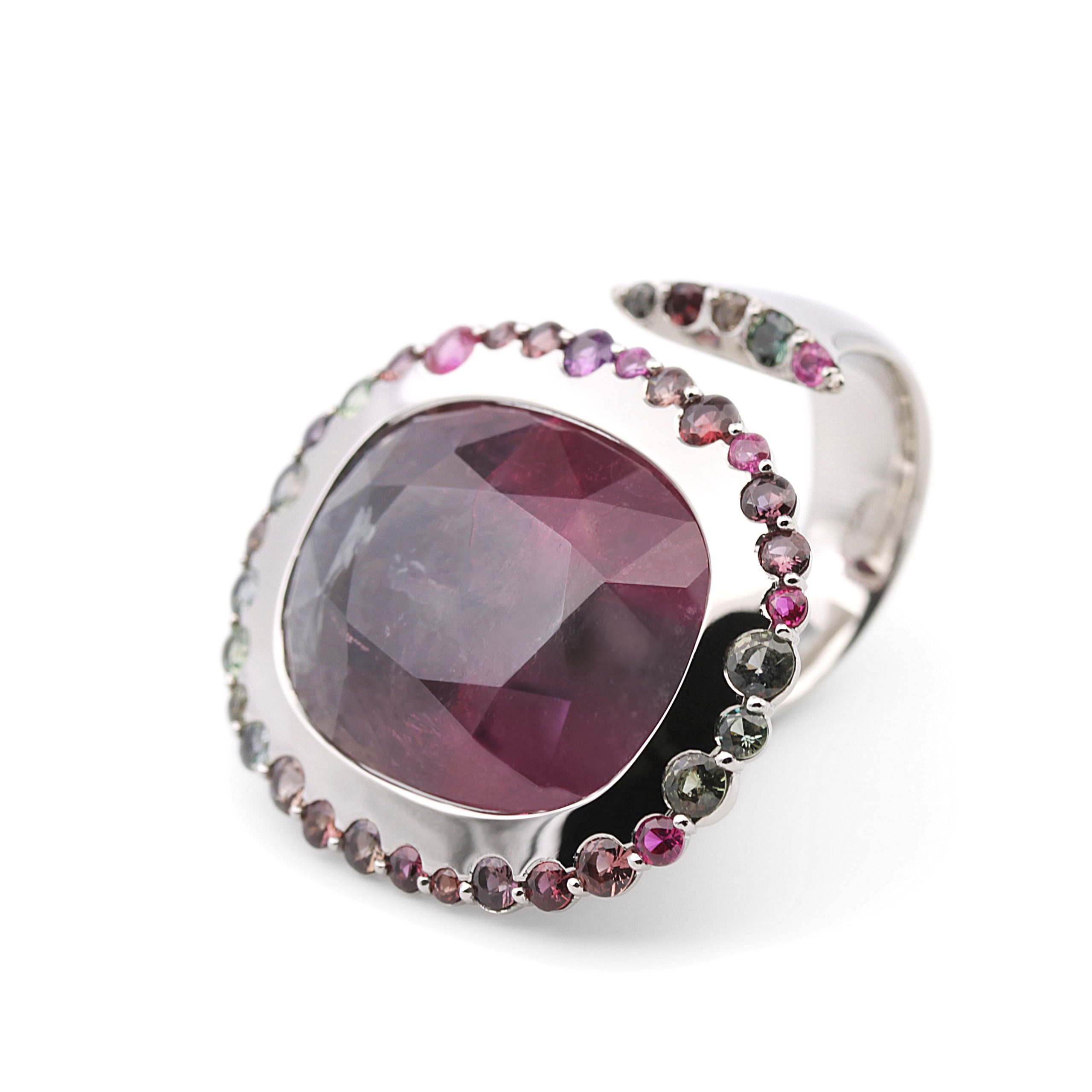 Multicolor Turmalin-Cocktailring in Platin