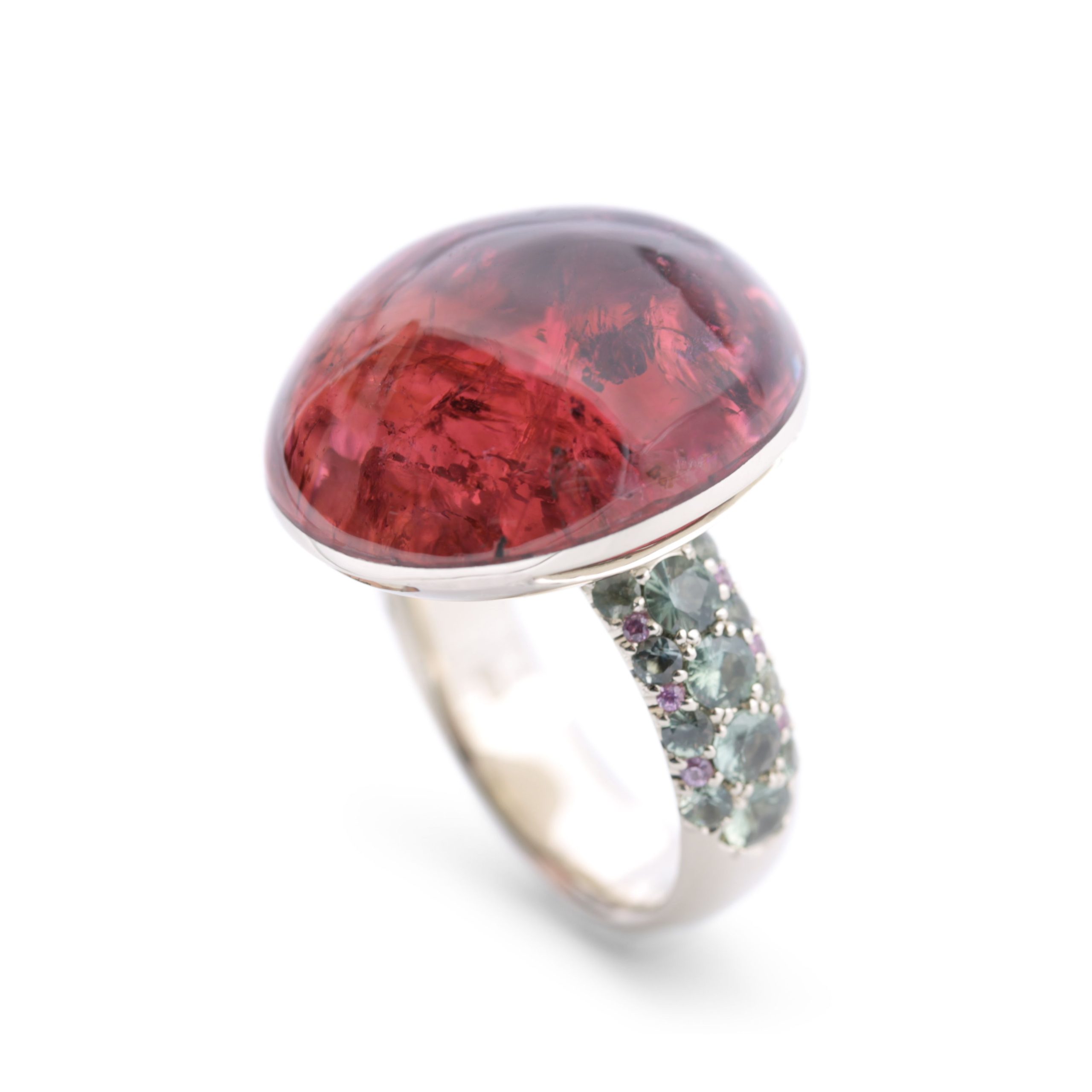 Rubellit Cocktailring mit Saphiren