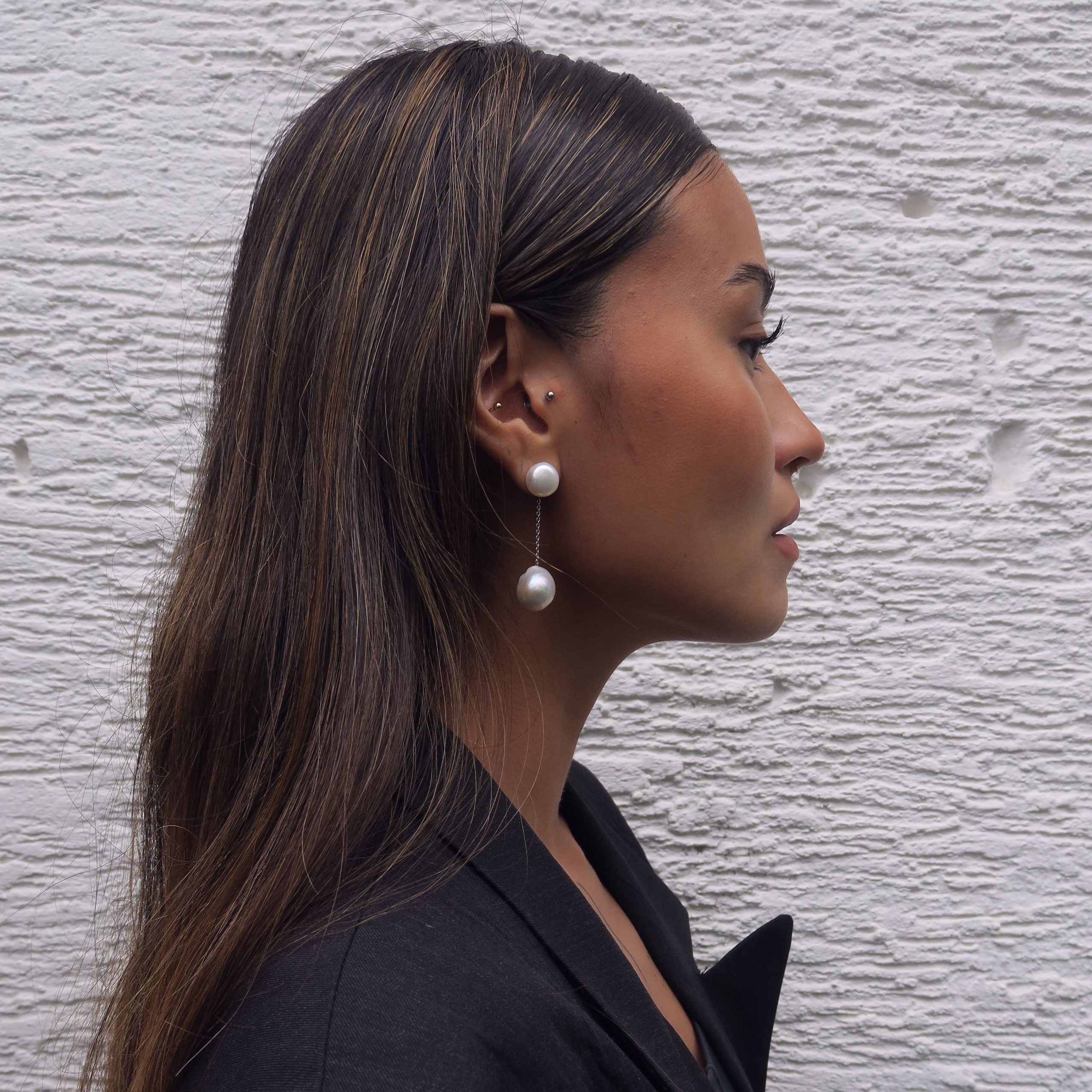 Pearl button stud earrings