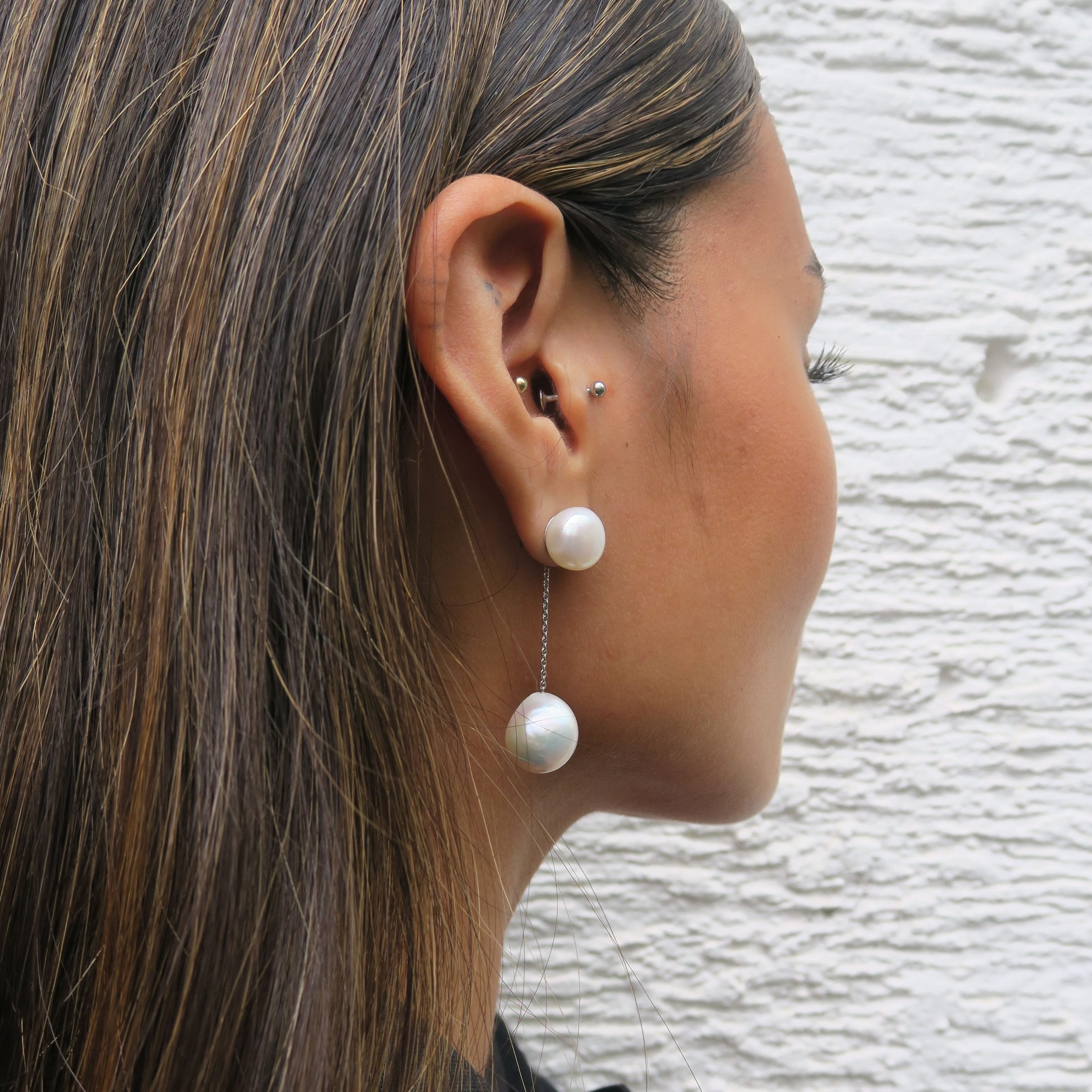 Pearl button stud earrings